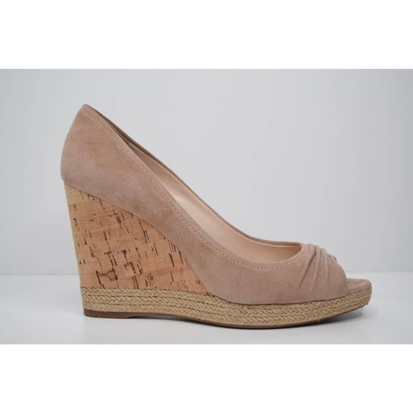Prada Shoes - Prada Velvet Suede Wedge Peep Toe Cork Espadrille Blush Size 38 / 7.5-8 Women's